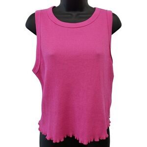 Calvin Klein Waffle Knit Crop Top Women's LARGE‎ Hot Pink Sleeveless NEW